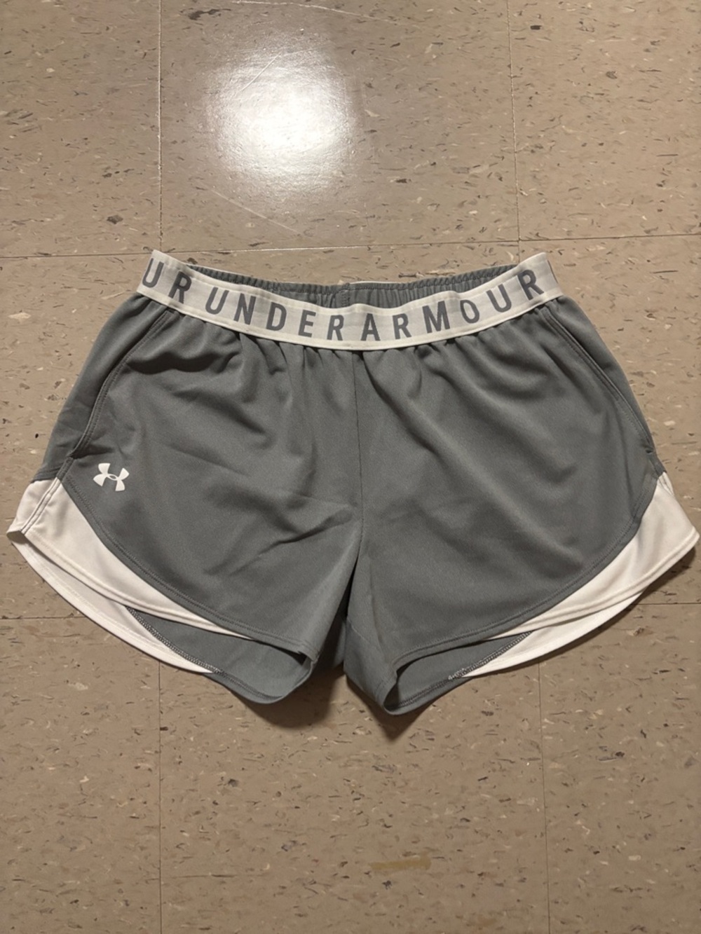 Under Armour Women's Gray Athletic Shorts with White Waistband
